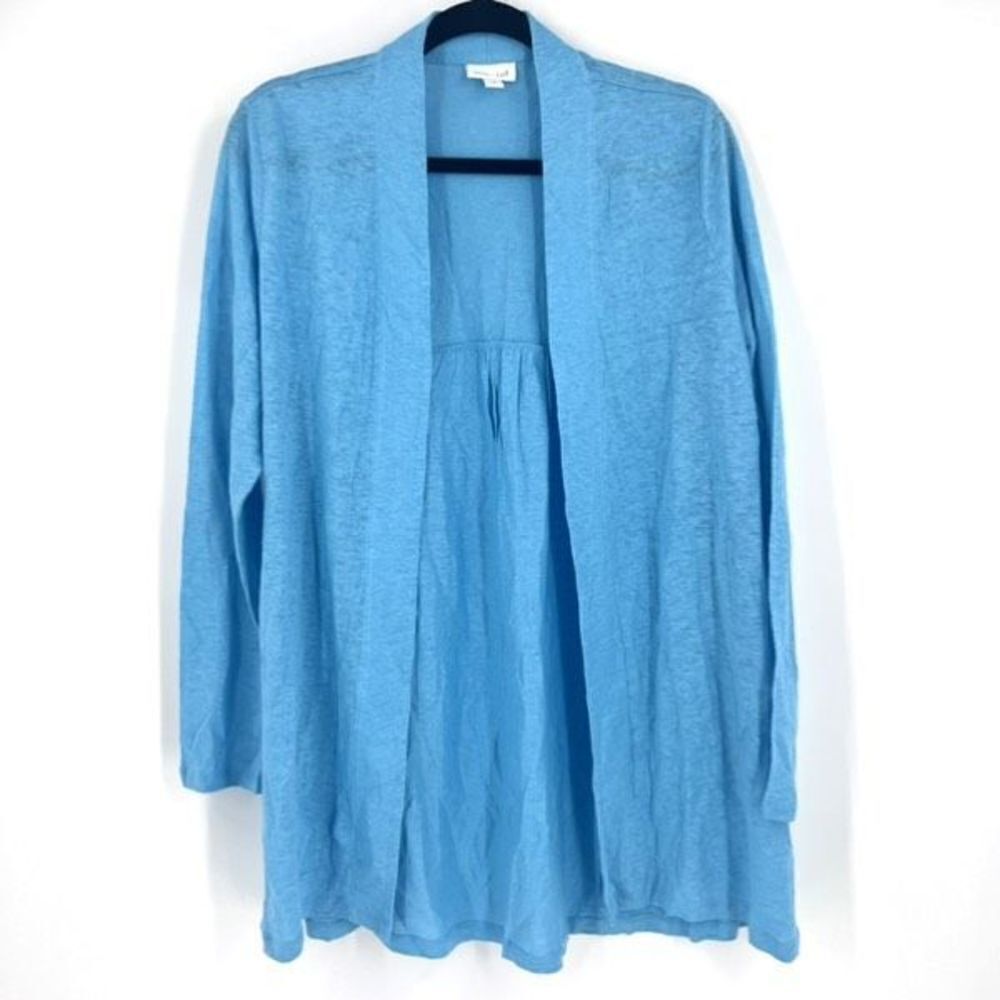 J.Jill Women's Knit Love Linen Open Front Portofino Cardigan Blue Size Medium
